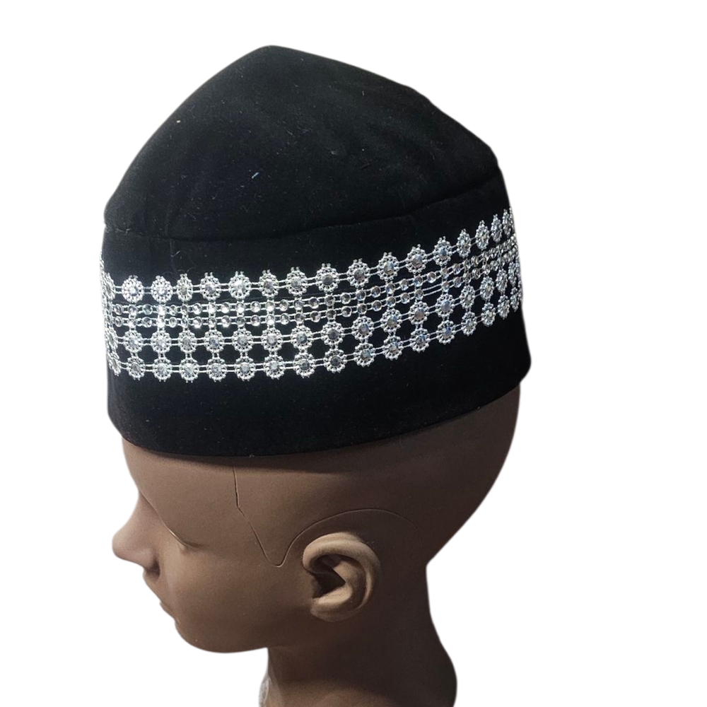 Black Africa Men Traditional King, Groom Wedding Hat with Silver Embroidery